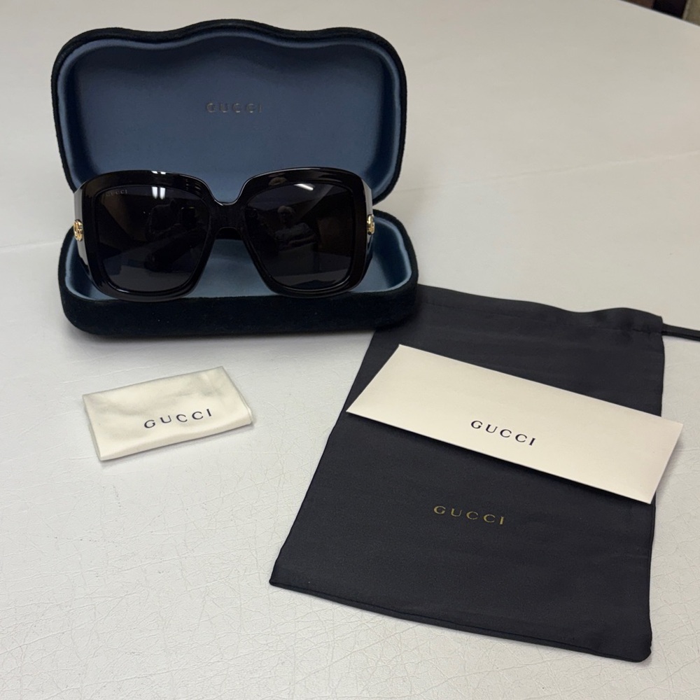 Gucci Black Square Oversized Women's Sunglasses with Gold Accents